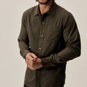 BUCK MASON Draped Twill Long Sleeve Pocket Green Khaki Cotton Shirt Top